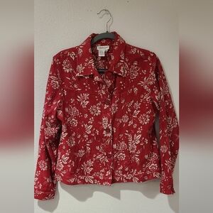 Coldwater Creek linen and rayon blend jacket. Size Medium. Red floral.